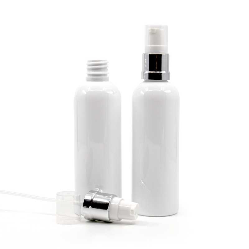 Bílá plastová láhev z PET s lesklým povrchem.
Objem: 100 ml, celkový objem 117 mlVýška láhve: 122 mmPrůměr láhve: 38 mmHrdlo: 18/410
Obal je certi