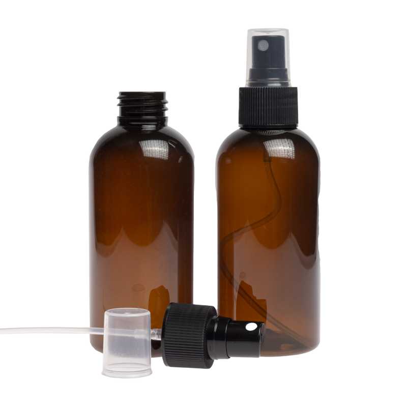 Plastová láhev slouží jako obalový materiál pro různé tekutiny nebo prášky. Díky své hnědé barvě účinně chrání obsah před světlem. Láhev 