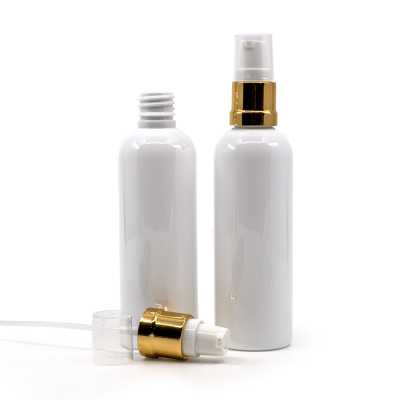 Plastová láhev bílá, dávkovač bílo-zlatý, lesklý, 100 ml
