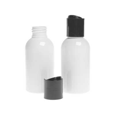 Plastová láhev bílá, černý disc top, 150 ml