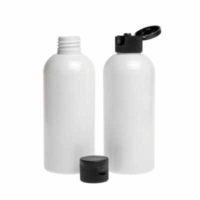 Plastová láhev bílá, černý flip top, 150 ml