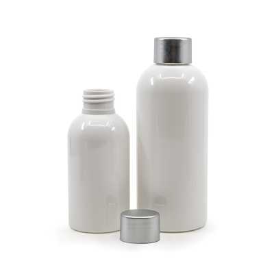 Plastová láhev bílá se stříbrným víčkem, 150 ml