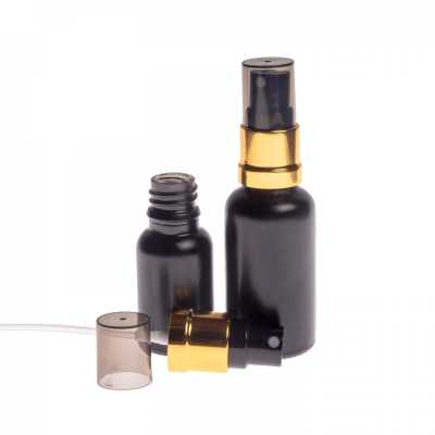 Skleněná lahvička, černá matná, černo-zlatý sprej, kouřový vršek, 15 ml