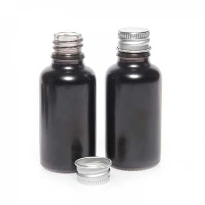 Skleněná lahvička, černá matná, hliníkový uzávěr 30 ml